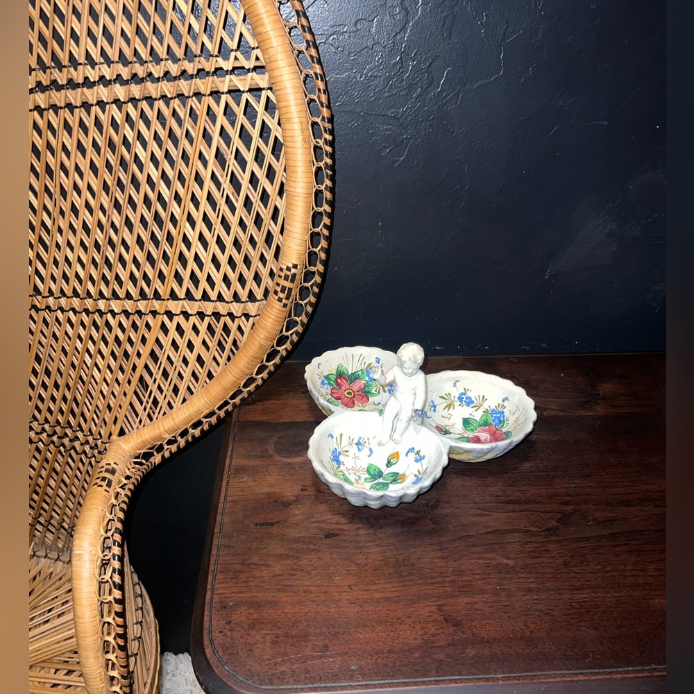 Victorian Antique Angelic Child Baby Floral Candy Dish Center Piece Vanity Plate - Picture 2 of 14